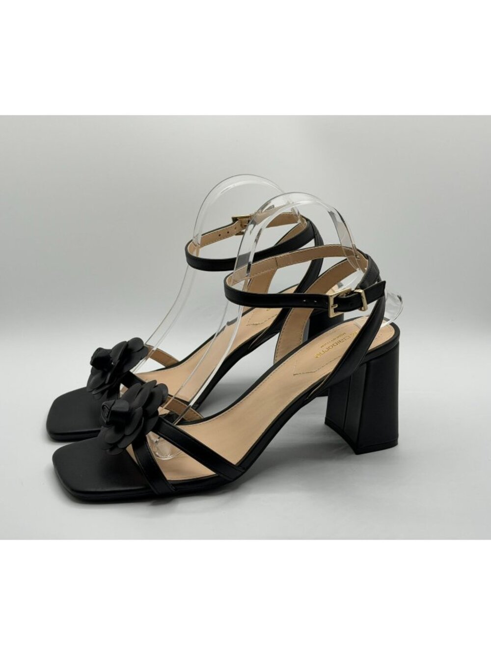 Liz Claibourne Hawes  Sandals Women Size 9.5W Black Leather Strappy Flower Shoes
